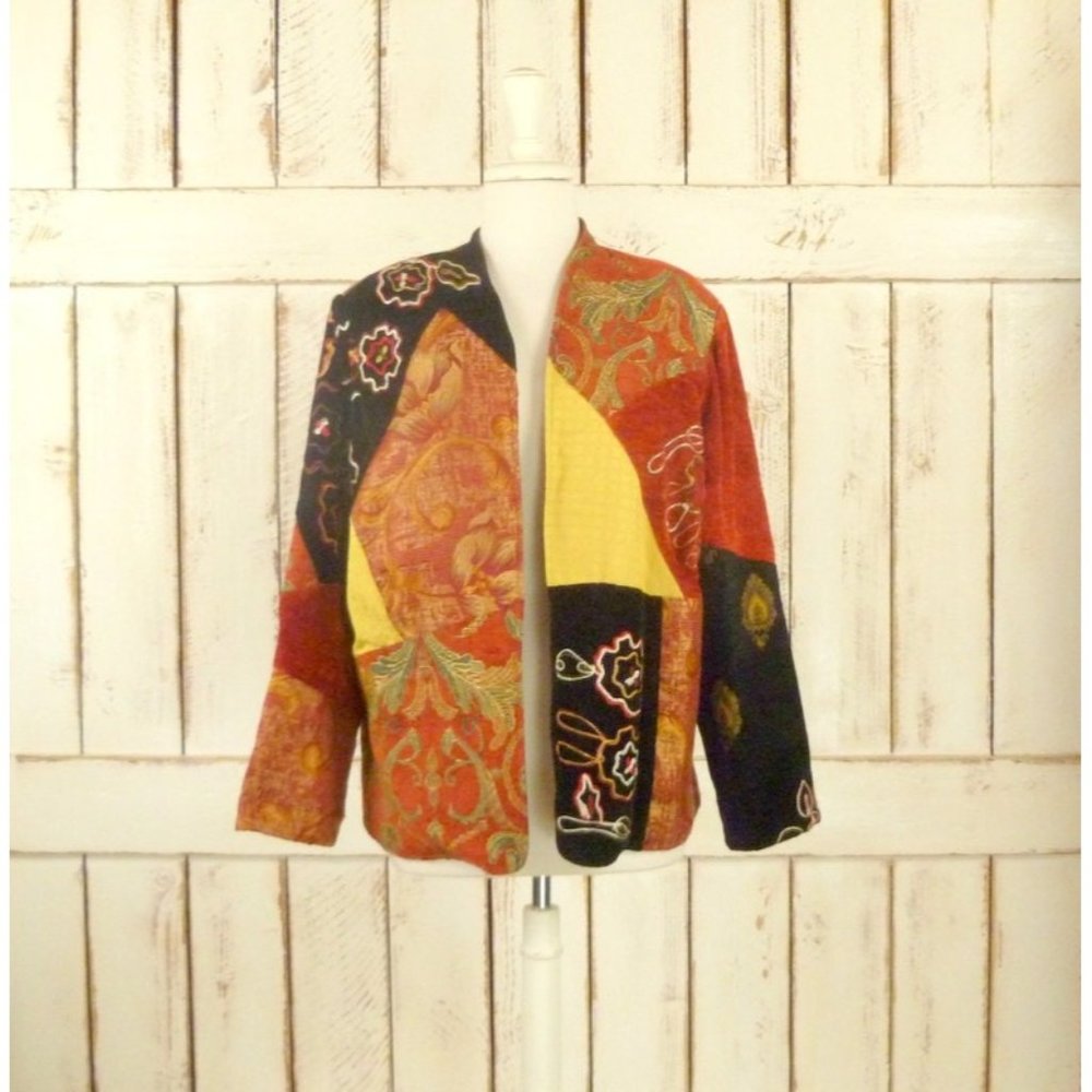 Embroidered Patchwork Tapestry Vintage Cardigan J… - image 1